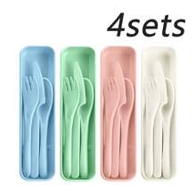 4/8入組可重複使用的塑膠餐具套裝，附贈收納盒，適合學校、工作和戶外露營使用