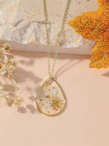 1pc Exquise handgemaakte hars gedroogde bloemen hanger ketting, waterdruppelvorm, 12 maanden geboorte bloemenontwerp inclusief roos, pioenroos, flox, zwaluw en narcis. Bloemen accessoires geschikt voor dagelijks gebruik en als cadeau. Valentijnsdag, moeder, moeder, Moederdag, cadeau