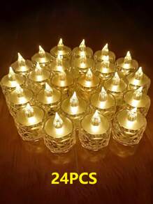 24 piezas de velas LED sin llama con efecto de llama parpadeante, incluye baterías, adecuadas para Navidad, Día de San Valentín, Ramadán, Pascua, bodas, recepciones de bodas (amarillo) - transparente - Ver 14