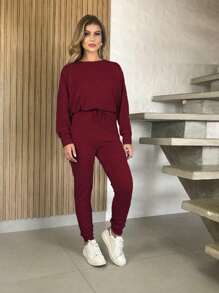 Conjunto Feminino de Calça  e Blusa Manga Longa Lanzinha Blusa comprida na parte de tras