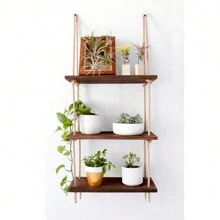 1 pieza de repisas colgantes de pared de madera boho con 1/2/3 capas - repisa colgante de madera para la pared, juego de repisa colgante de plantas para pared - estantes flotantes rústicos de granja para decoración de paredes de dormitorio, entrada, etc. - negro quemado - Ver 1