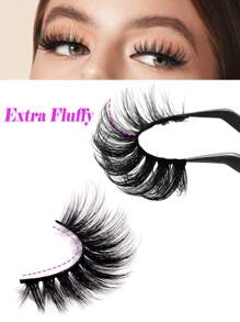 2 Pairs Of Complete Eyelashes Thick Curls 18mm Fluffy Slim Fake Eyelashes Daily Volumized Eye Tail Long Strip Lashes, Lashes, Eyelashes, Fake Lashes - Black - View 5