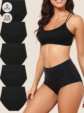 5 Packs Thin Stretchy  Underwear High Waisted Seamless Brief No Show Women Full Coverage Panties