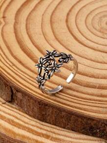 1pc Vintage Bohemian Style Petite Rose Flower Cutout Sunflower Open Ring Adjustable Size Valentines,Mom,Mother,Mother's Day,Gift