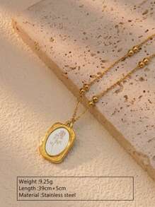 1pc Retro Style 18K Gold Plated Stainless Steel Necklace Decorated With Carved Flowers, Ideal For Women To Wear For Parties Or Daily Outfit And A Great Gift For Valentine's Day