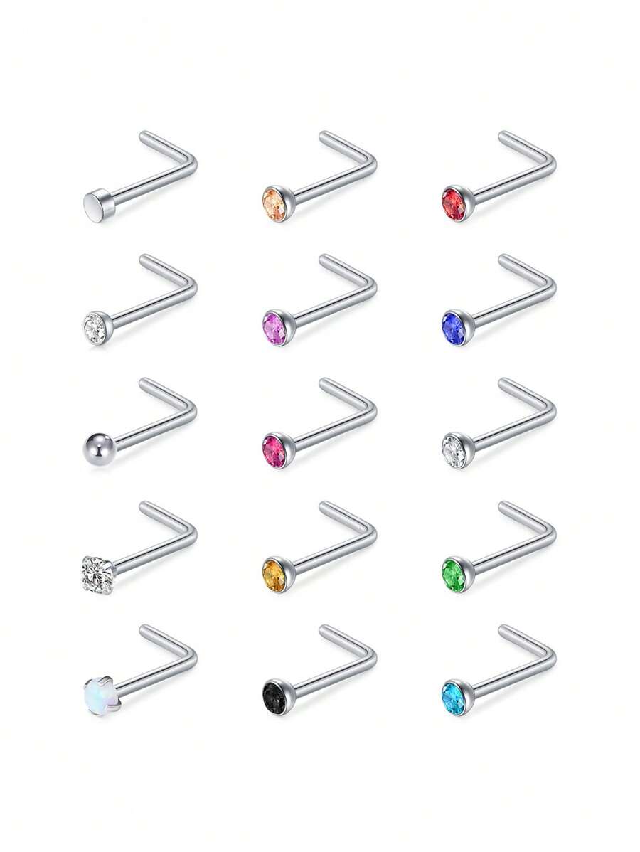 15PCS Nose Studs Nose Rings For Women 18G 20G Corkscrew Nose Ring
