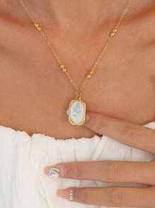1pc Retro Style 18K Gold Plated Stainless Steel Necklace Decorated With Carved Flowers, Ideal For Women To Wear For Parties Or Daily Outfit And A Great Gift For Valentine's Day