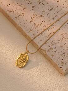 1pc Retro Style 18K Gold Plated Stainless Steel Necklace Decorated With Carved Flowers, Ideal For Women To Wear For Parties Or Daily Outfit And A Great Gift For Valentine's Day