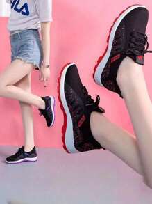 Las mujeres de la moda de malla transpirable antideslizante con cordones ligeros zapatos deportivos, casual dedo del pie puntiagudo suela blanda cómoda sandalias planas pareja, adecuado para los deportes al aire libre, el desgaste diario - Morado - Ver 6