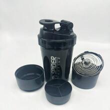 1pc Black 17oz/500ML PP Shaker Bottle, Modernist Scale & Letter Graphic Portable Shaker Cup For Home Car Cup  Fitness Cup  Camping Cup Two Layers Of Storage Boxes Water Bottle - Black - View 1