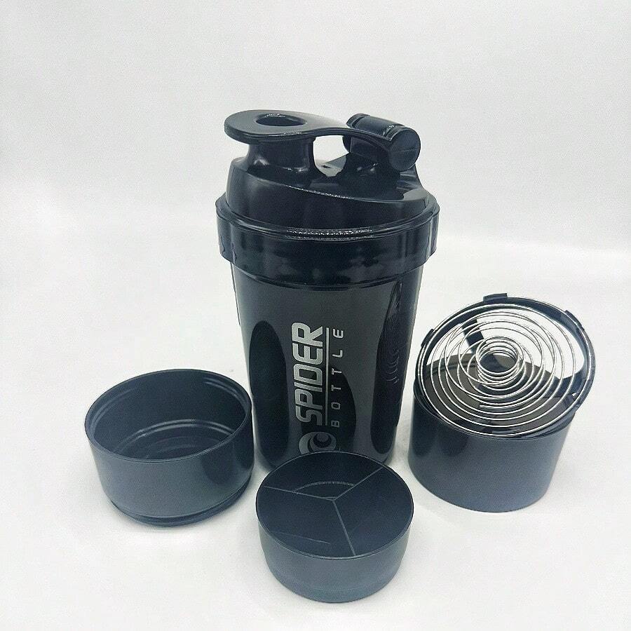 1pc Black 17oz/500ML PP Shaker Bottle, Modernist Scale & Letter Graphic Portable Shaker Cup For Home Car Cup  Fitness Cup  Camping Cup Two Layers Of Storage Boxes Water Bottle - Black - View 1