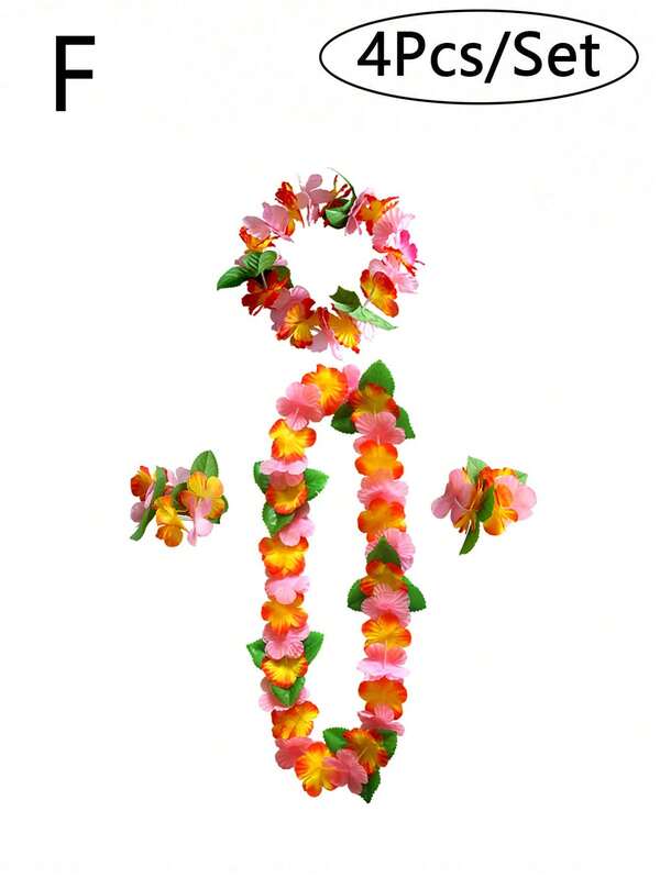 4pcs/Set Hawaiian Flower Garlands Set, Hawaiian Leis Necklace, Hawaii Garland Necklace, Tropical Hawaii Flower Theme Party Favors, Tropical Hibiscus Flowers For Summer Pool Parties And Hawaii Theme Parties, For DIY Decoration Fancy Dress & Party Easter Gift, Holiday Wedding Beach Birthday Decorations, Hawaiian Leis Party Supplies ( F ),Christmas