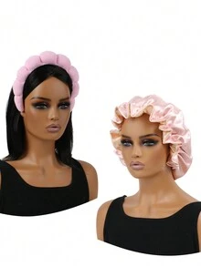 DeeJey 2 Cái/bộ Lụa Satin Bonnet Để Ngủ, Satin Bonnet Với Spa Băng Đô Bộ Dành Cho Nữ Cô Gái Rửa Mặt, Trang Điểm Da Mặt, Chăm Sóc Da - Nhiều màu - Xem 5