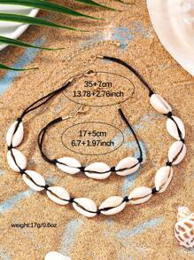 1 Set Of Summer Beach Style Casual Handmade Shell Short Collarbone Necklace Bracelet Set - Shell Set - View 7