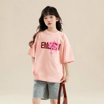 2025 女童短袖T恤2025新款夏季韩版儿童青少年女童休闲上衣