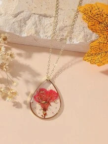 1pc Exquise handgemaakte hars gedroogde bloemen hanger ketting, waterdruppelvorm, 12 maanden geboorte bloemenontwerp inclusief roos, pioenroos, flox, zwaluw en narcis. Bloemen accessoires geschikt voor dagelijks gebruik en als cadeau. Valentijnsdag, moeder, moeder, Moederdag, cadeau