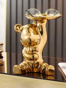 1pc Ceramic Bear Shaped Tray Decor, Suitable For Tabletop Decoration In Restaurant, Living Room, Decorative Plate, Storage Tray