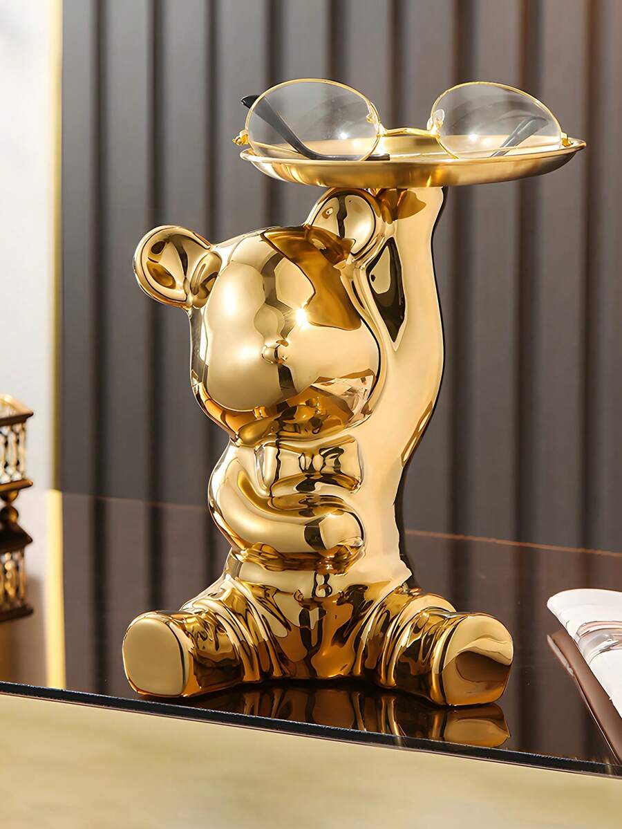 1pc Ceramic Bear Shaped Tray Decor, Suitable For Tabletop Decoration In Restaurant, Living Room, Decorative Plate, Storage Tray