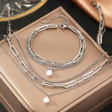 1 Vòng tay chuỗi nhiều lớp bằng thép không gỉ dành cho nữ, phụ kiện thanh lịch và cao cấp thích hợp để đeo hàng ngày - Bộ trang sức - Xem 9