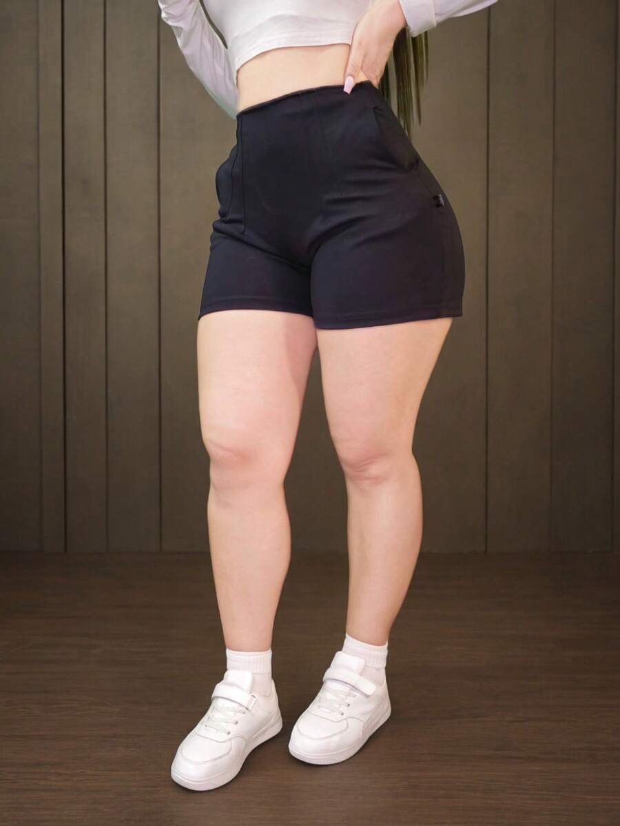 Women's Casual Shorts With Elastic High-Waist Pleats - 黑色 - 查看 1