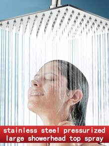 YAOPENG 1pc Top Spray Shower Head, Plating Square 8-Inch Boosted Rain Showerhead, Stainless Steel Fixed Bathroom Showerhead Replacement, High Pressure 8''/10'' Rainfall Shower For An Invigorating Showering Experience - Silver - View 1