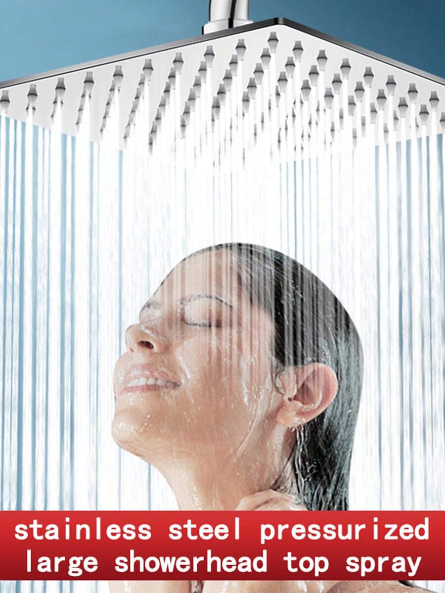 YAOPENG 1pc Top Spray Shower Head, Plating Square 8-Inch Boosted Rain Showerhead, Stainless Steel Fixed Bathroom Showerhead Replacement, High Pressure 8''/10'' Rainfall Shower For An Invigorating Showering Experience - Silver - View 1