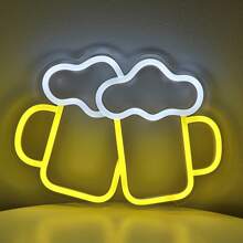 1pc 5V USB Cheers Double Beer Cup Shape Ice Cream In Glass Hurricane Cocktail Juice Glass LED Neon Sign For Pub BAR Party Milk Tea Beverage Dessert Cold Drink Shop Home Summer Playground Sandbeach GYM Store Studio Gallery Salloon KTV Decoration