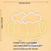 1pc 5V USB Cheers Double Beer Cup Shape Ice Cream In Glass Hurricane Cocktail Juice Glass LED Neon Sign For Pub BAR Party Milk Tea Beverage Dessert Cold Drink Shop Home Summer Playground Sandbeach GYM Store Studio Gallery Salloon KTV Decoration