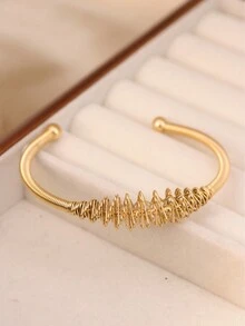 1pc Vintage J Shaped High-Grade Stainless Steel Ladies' Bracelet, Simple Open-Ended Design, Suitable For Daily And Work Wear - Yellow Gold - View 7