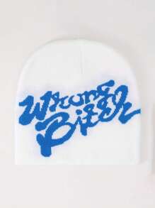 1 pièce Casquette tricotée élastique unisexe pour automne/hiver, style de rue de hip-hop, impression de lettre, chapeau de cagoule, gardant au chaud
