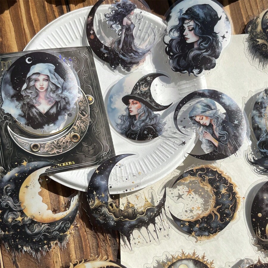 30pcs Magic Moon And Characters Plastic Stickers, Moon And Characters Goddess Theme, Vintage