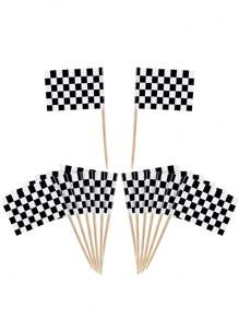 24/30/36/45/60 Packung karierte schwarz-weiße Rennflaggen Zahnstocher, Mini-Stäbchen-Cupcake-Dekorationen, Obst-Cupcake-Dekorationen, Lebensmittel-Stäbchen-Flaggen Dekorationen für Partys, Bars, Sportveranstaltungen