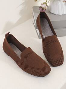 Mocasines planos de malla tejida para mujeres, zapatos casuales cómodos y transpirables, color marrón - Marrón - Ver 5