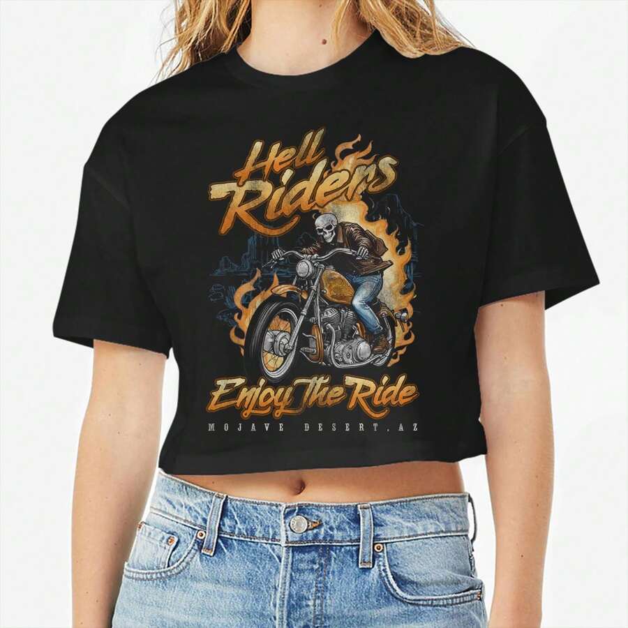Nearly There Riders Graphic Ladies Cotton Crop Top T-Shirt - Black - View 1