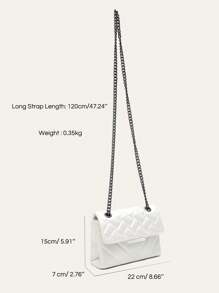 CEZIRA CEZIRA 1 Pc Fashionable Pearl White Color PU Leather Bag For Women Quilted Square Flap Cover Metal Chain Adjustable Strap Cross Body Luxury Elegant For Teen Girls College Office Work Outing