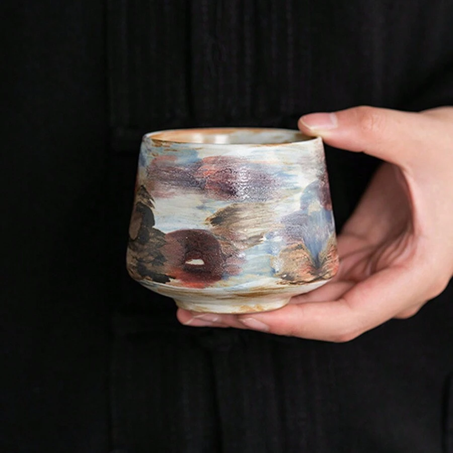 1 tách trà gốm sứ cổ điển đầy màu sắc 7oz, cốc gốm thủ công tráng men nhỏ giọt với hoa văn nghệ thuật Latte sáng tạo, dùng cho cà phê, sữa và trà cao cấp, cốc thủy tinh thô, cốc nước tối giản, quà tặng hoàn hảo - Đầy màu sắc - Xem 1