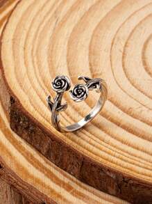1pc Vintage Bohemian Style Petite Rose Flower Cutout Sunflower Open Ring Adjustable Size Valentines,Mom,Mother,Mother's Day,Gift