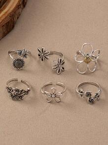 1pc Vintage Bohemian Style Petite Rose Flower Cutout Sunflower Open Ring Adjustable Size Valentines,Mom,Mother,Mother's Day,Gift