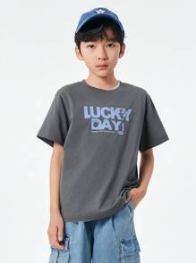 Balabala 青少年男孩服装，短袖 T 恤，2024 年新款夏季亲子装 - 灰色 - 查看 1