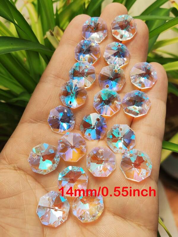 20 pezzi / 100 pezzi 14mm 2 fori Cristallo di vetro Ottagono Perline / Perle cattura di Sole di vetro / Perline ottagonali di vetro per cristalli di lampadari / accessori per la decorazione del giardino / matrimonio / festa / finestra / Natale / fare suncatcher fai-da-te