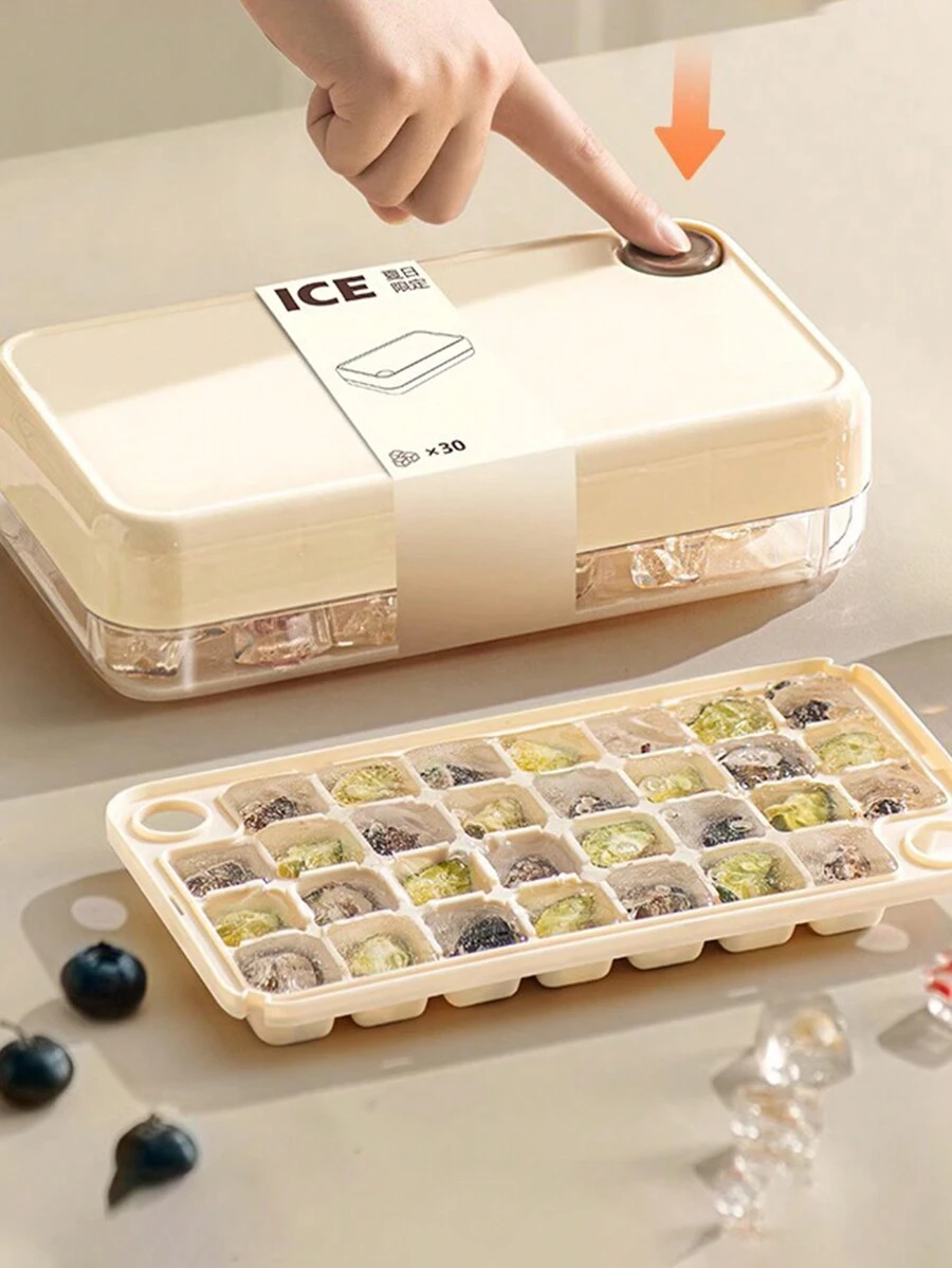 1pc Press Ice Cube Tray, Summer New Large Capacity  Ice Box, Ice Maker Tool For Home Use - White - View 1