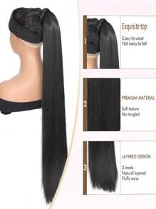 18-34英寸耐热合成直发马尾假发，黑色/棕色可选，夹式或环绕式佩戴，马尾假发，女士马尾假发 - 黑色 - 查看 5