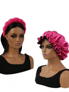 DeeJey 2 Cái/bộ Lụa Satin Bonnet Để Ngủ, Satin Bonnet Với Spa Băng Đô Bộ Dành Cho Nữ Cô Gái Rửa Mặt, Trang Điểm Da Mặt, Chăm Sóc Da - Nhiều màu - Xem 14