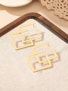 1pair Geometrical Hollow Square Pendant Retro Exaggerated Earrings For Women, European And American Style