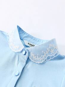 Annil Tween Girls Clothing With Lapel Embroidery Short Sleeved Top, Summer New Long Velvet  Casual Polo Shirt, Bubble Sleeve Top, Versatile