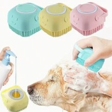 Cepillo de Ducha de Silicona 2-en-1 para Mascotas - Limpieza Fácil y Masaje Relajante, Herramienta de Aseo Ideal para Perros y Gatos. - Amarillo - Ver 5