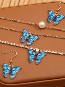 Conjunto de collar, aretes y pulsera de mariposa colorida con moda minimalista - Multicolor - Ver 4