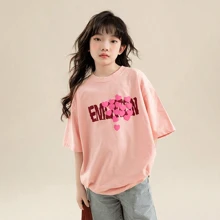 2025 Girls Short Sleeve T-Shirt 2025 New Summer Korean Style Children Tween Girl Casual Top - Pink - View 5
