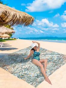 1pc Fresh Leaves Pattern Extra Large Outdoor Picnic Mat Beach Blanket, Waterproof And Moisture-Proof, Portable Mat For Family And Friends Spring/Summer/Autumn Camping And Gathering. Suitable For Picnicking, Traveling, Camping, Hiking - Multicolor - View 6