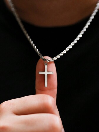 Men's Cross Necklace, Silver Gold Minimalist Cross Pendant, Rope Chain Necklace, Waterproof And Non Fading Jewelry, Men's Fashionable Stainless Steel Jewelry Gift